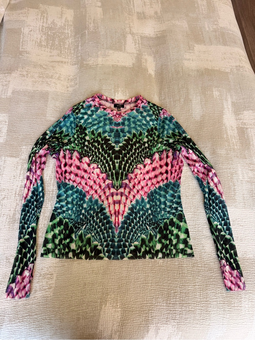 AFRM Long-Sleeve Multicolor Patterned Top in Pink, Green & Blue